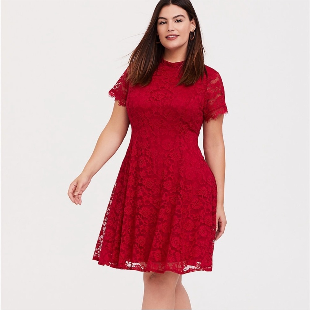 Torrid Mini Lace High Neck Skater Dress - Picture 14 of 16